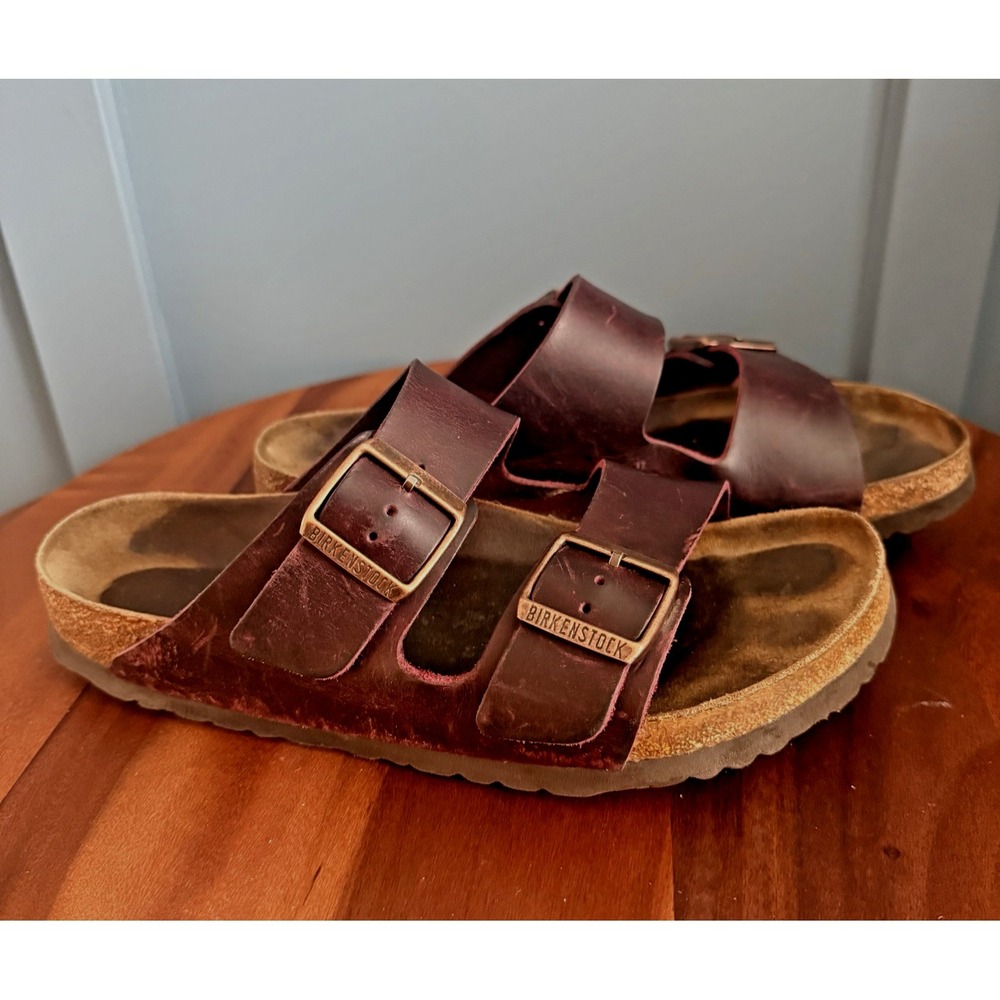 Birkenstock Arizona Sandals Burgundy Oiled Leather Size 40 41 Regular